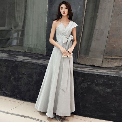 Single-Shoulder A-Line Midi Cocktail Dress / Evening Gown