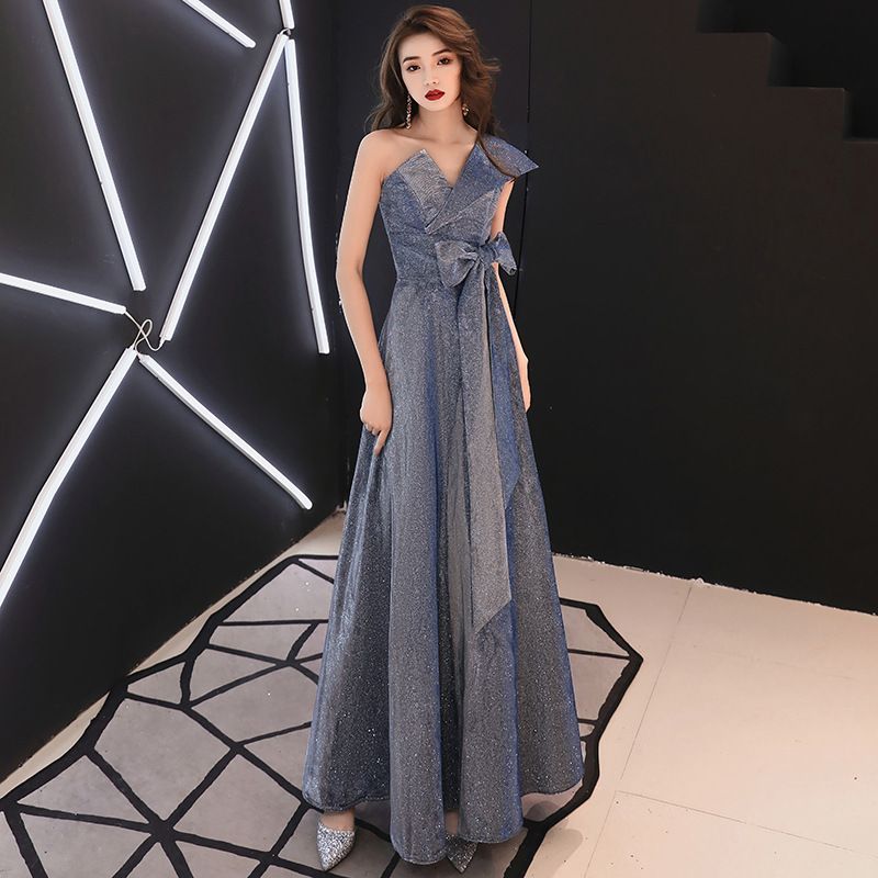 Single-Shoulder A-Line Midi Cocktail Dress / Evening Gown