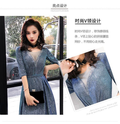 Elbow-Sleeve A-Line  Evening Gown