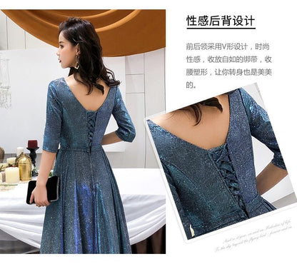 Elbow-Sleeve A-Line  Evening Gown