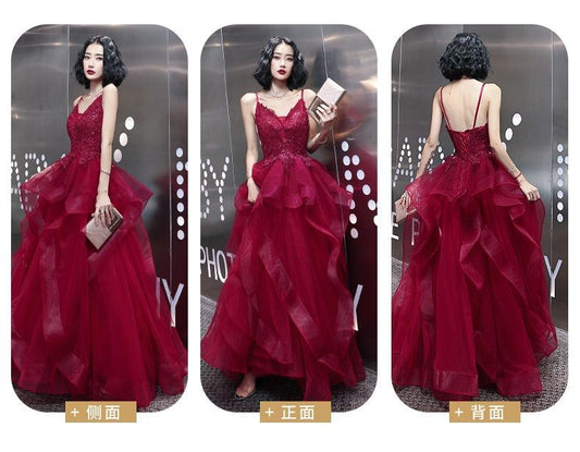 Open Back Spaghetti Strap A-Line Evening Gown