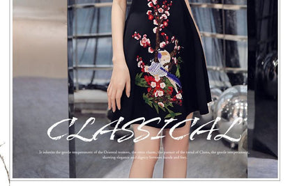 Short-Sleeve Floral Embroidered A-Line Qipao