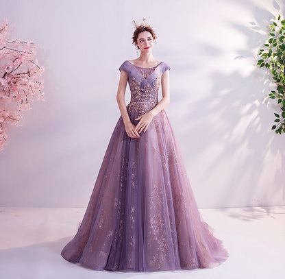 Cap-Sleeve A-Line Wedding Gown