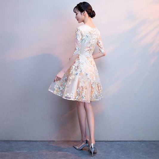 Short-Sleeve / Sleeveless Embroidered Short Prom Dress