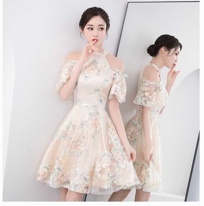 Short-Sleeve / Sleeveless Embroidered Short Prom Dress