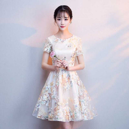 Short-Sleeve / Sleeveless Embroidered Short Prom Dress