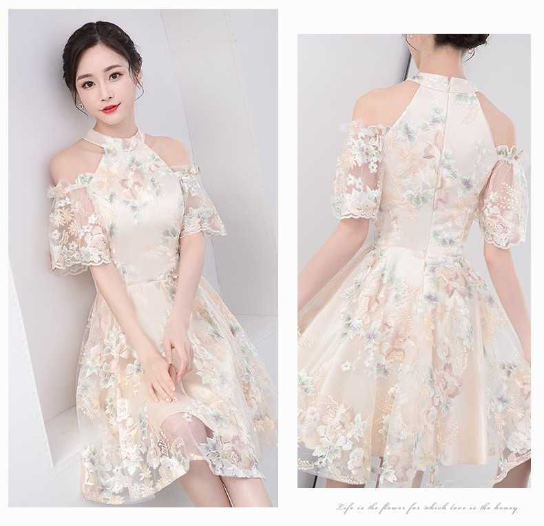 Short-Sleeve / Sleeveless Embroidered Short Prom Dress