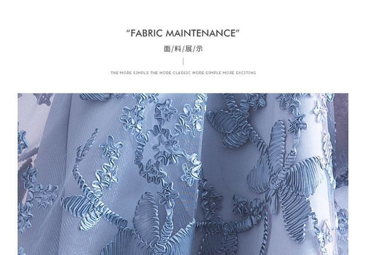 Embroidered Elbow-Sleeve A-Line Cocktail Dress