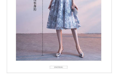 Embroidered Elbow-Sleeve A-Line Cocktail Dress