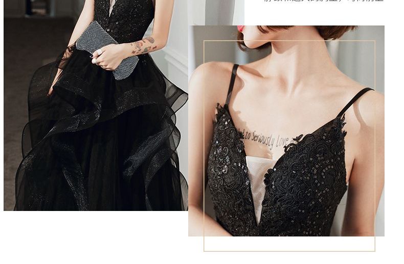 Spaghetti Strap Floral Applique Ruffled A-Line Evening Gown