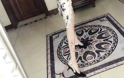 Sleeveless Floral Print Midi Qipao