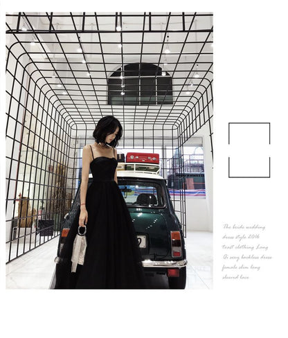 Spaghetti Strap Button-Up A-Line Mesh Evening Gown