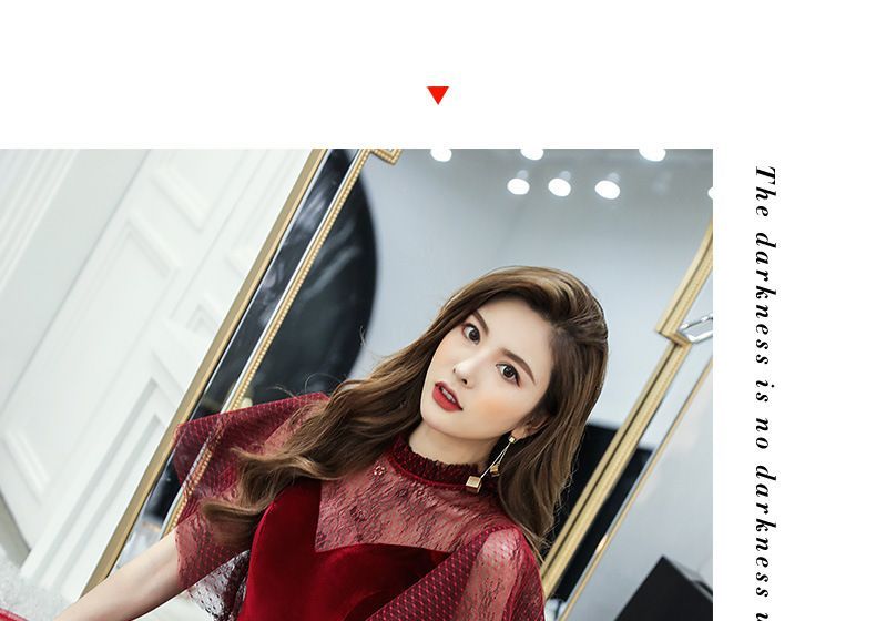 Ruffle-Sleeve Paneled A-Line Mesh Evening Gown