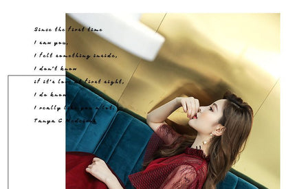 Ruffle-Sleeve Paneled A-Line Mesh Evening Gown