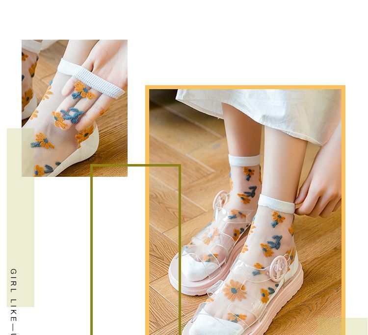 Set Of 3 Pairs: Floral Print Mesh Socks