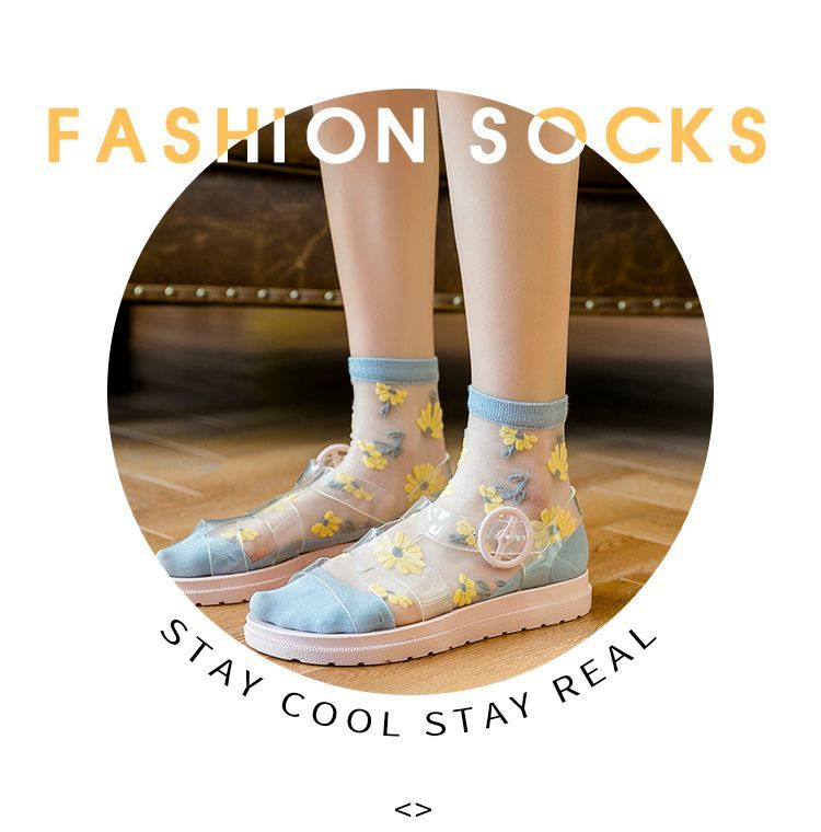 Set Of 3 Pairs: Floral Print Mesh Socks