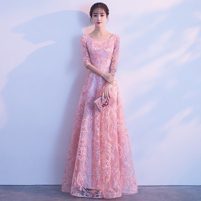 Elbow-Sleeve Floral Applique A-Line Cocktail Dress / Gown