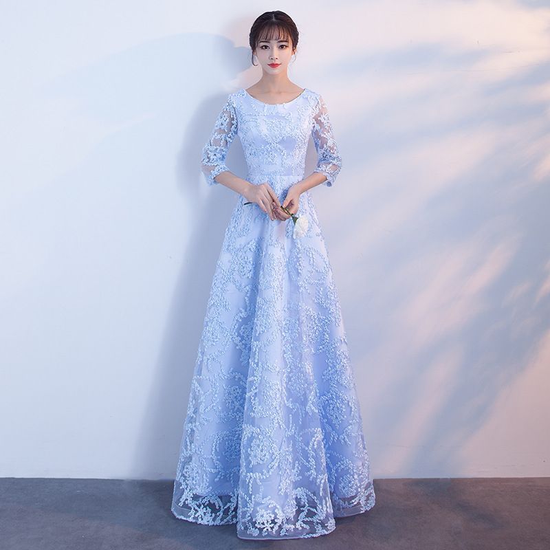 Elbow-Sleeve Floral Applique A-Line Cocktail Dress / Gown