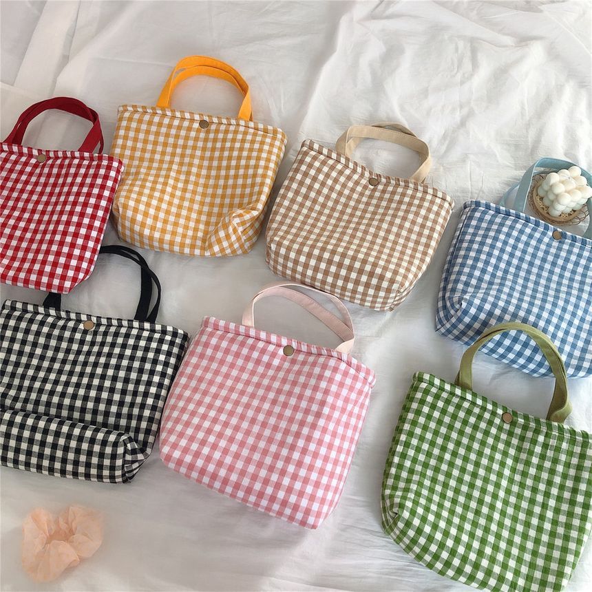 Lunchtasche aus Canvas mit Gingham-Muster