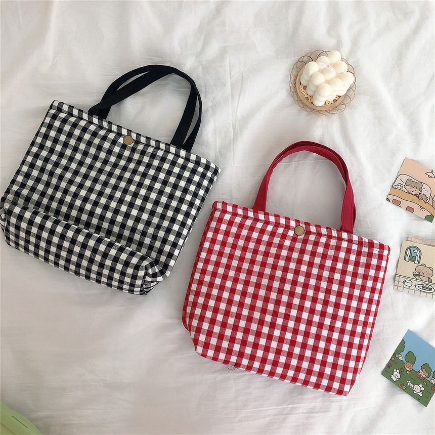 Lunchtasche aus Canvas mit Gingham-Muster