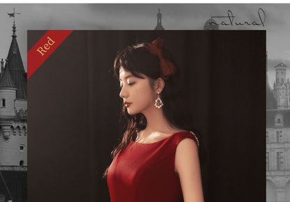 Sleeveless Faux Pearl Strap A-Line Evening Gown