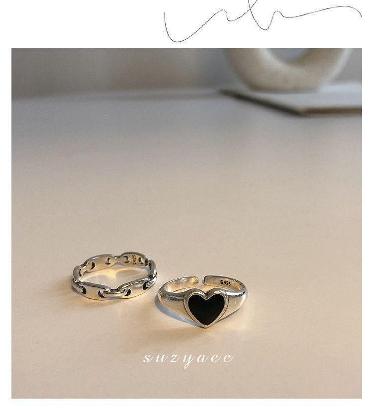 925 Sterling Silver Heart / Chain Open Ring