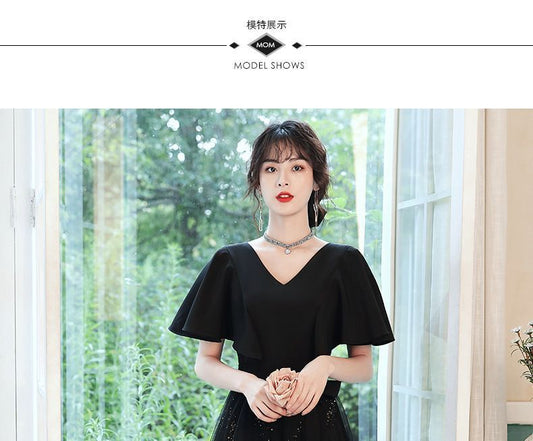 Short-Sleeve Glitter Mesh A-Line Gown