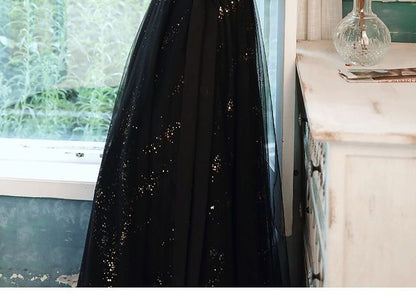 Short-Sleeve Glitter Mesh A-Line Gown