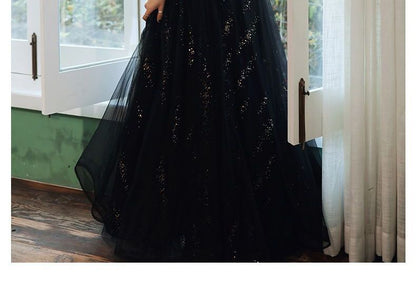 Long-Sleeve Glitter Velvet A-Line Gown