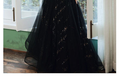 Long-Sleeve Glitter Velvet A-Line Gown