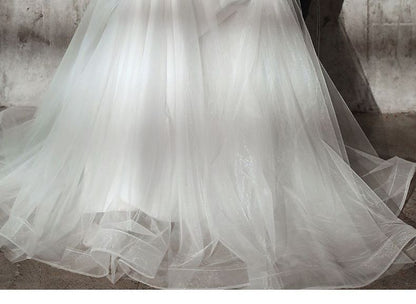 Short-Sleeve Floral Applique A-Line Gown