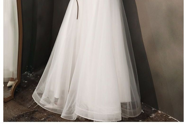 Short-Sleeve Floral Applique A-Line Gown