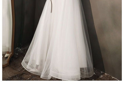 Short-Sleeve Floral Applique A-Line Gown