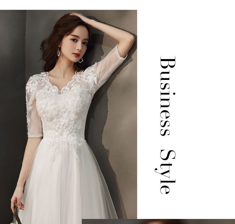 Short-Sleeve Floral Applique A-Line Gown