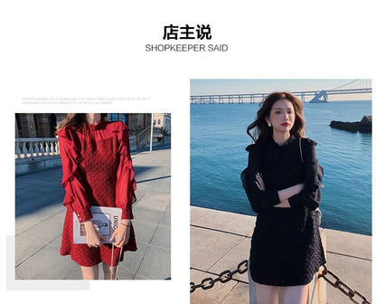 Langärmliges Chiffonkleid mit Rüschen