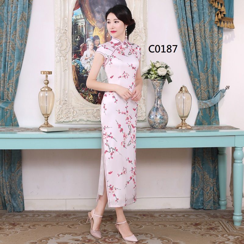 Cap-Sleeve Printed Cheongsam