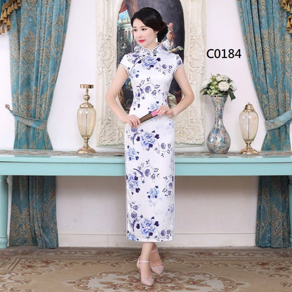 Cap-Sleeve Printed Cheongsam