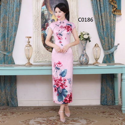 Cap-Sleeve Printed Cheongsam