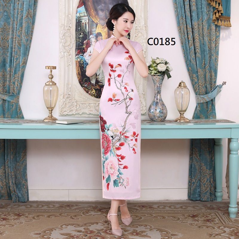 Cap-Sleeve Printed Cheongsam