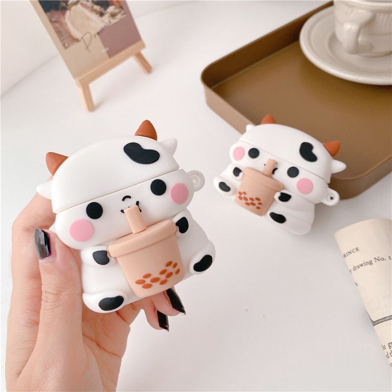 Cow Holding Bubble Tea AirPods Earphone Case Skin