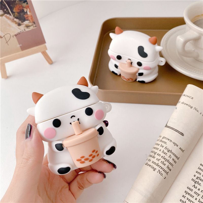 Cow Holding Bubble Tea AirPods Earphone Case Skin