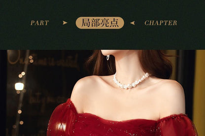 Short-Sleeve Mesh A-Line Gown / Midi Prom Dress