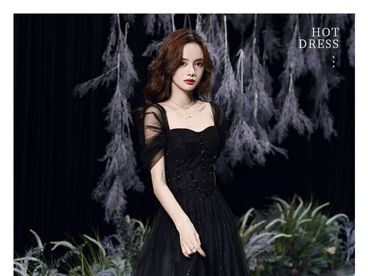 Plain Mesh A-Line Evening Gown