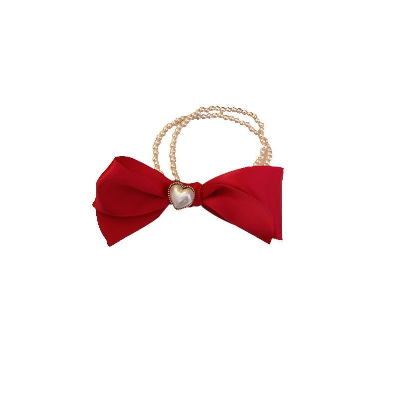 Heart Faux Pearl Bow Hair Tie