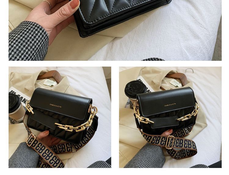 Wide Strap Quilted Chain Crossbody Bag