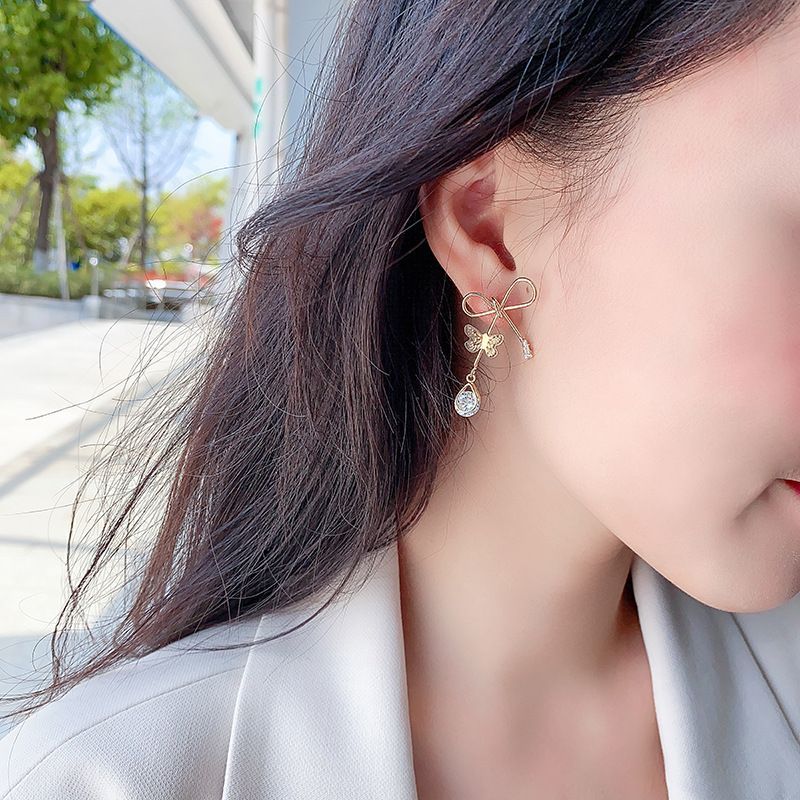 Bow Rhinestone Alloy Earring Egirldoll