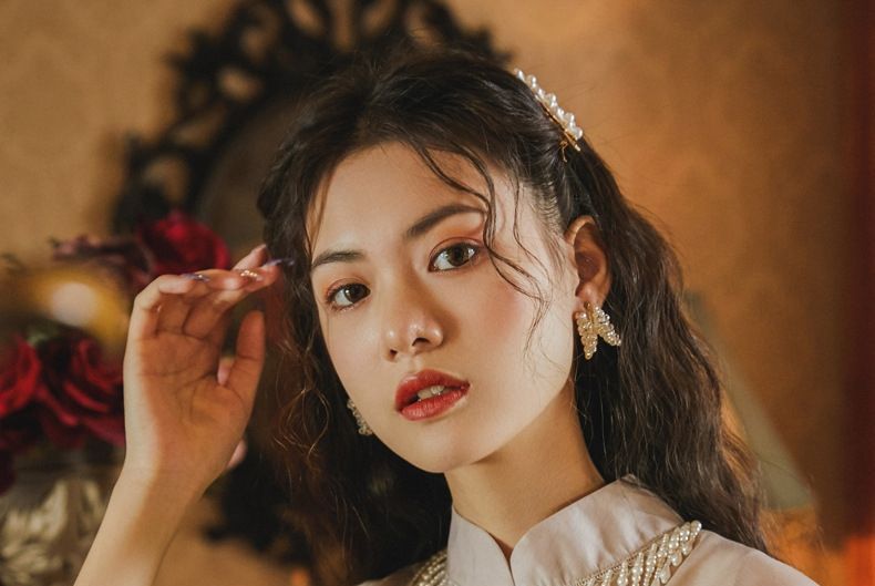 Elbow-Sleeve Floral Embroidered Qipao / Lace Slipdress / Set