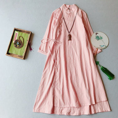 3/4-Sleeve Midi Linen Cheongsam