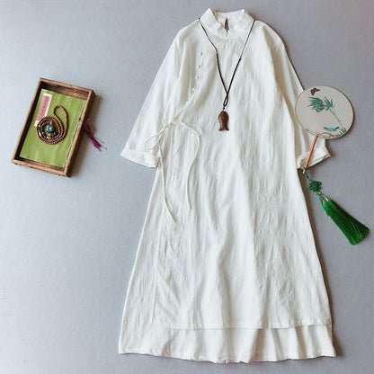 3/4-Sleeve Midi Linen Cheongsam
