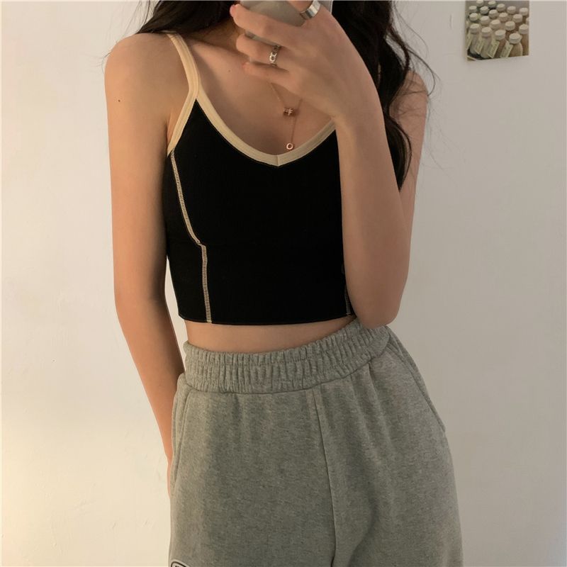 Contrast Trim Cropped Camisole Top